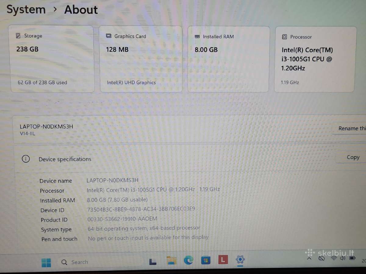 Lenovo V14-iil – Intel i3-1005g1 / 8gb / 256gb SSD - nuotraukos Nr. 3