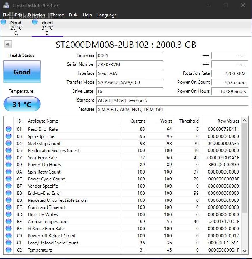 Seagate Barracuda St2000dm008 2tb 7200 Rpm 256mb - nuotraukos Nr. 3