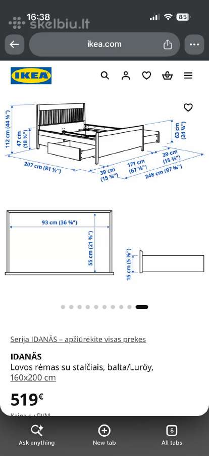 Dvigulė lova Idanas Ikea 160 cm x 200 cm - nuotraukos Nr. 2