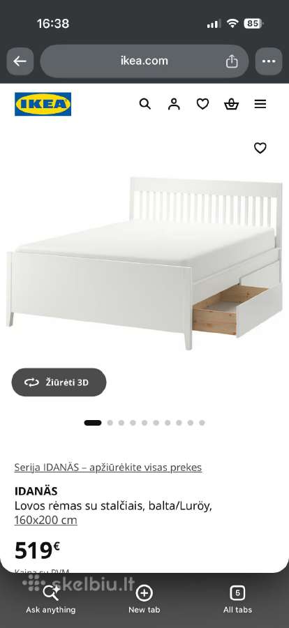 Dvigulė lova Idanas Ikea 160 cm x 200 cm - nuotraukos Nr. 3