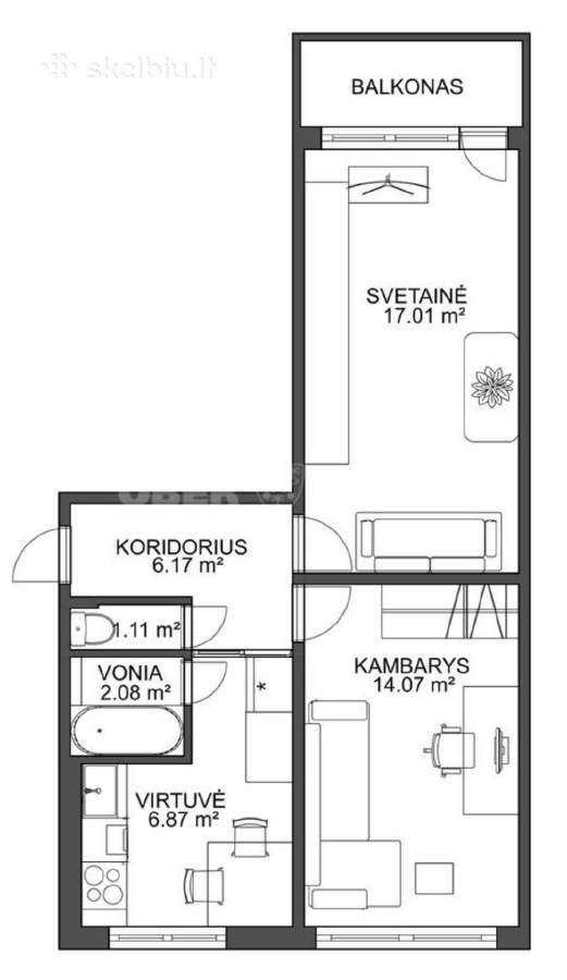 2 kamb. butas Žardininkų g. 1, 47 m², su balkonu - nuotraukos Nr. 2