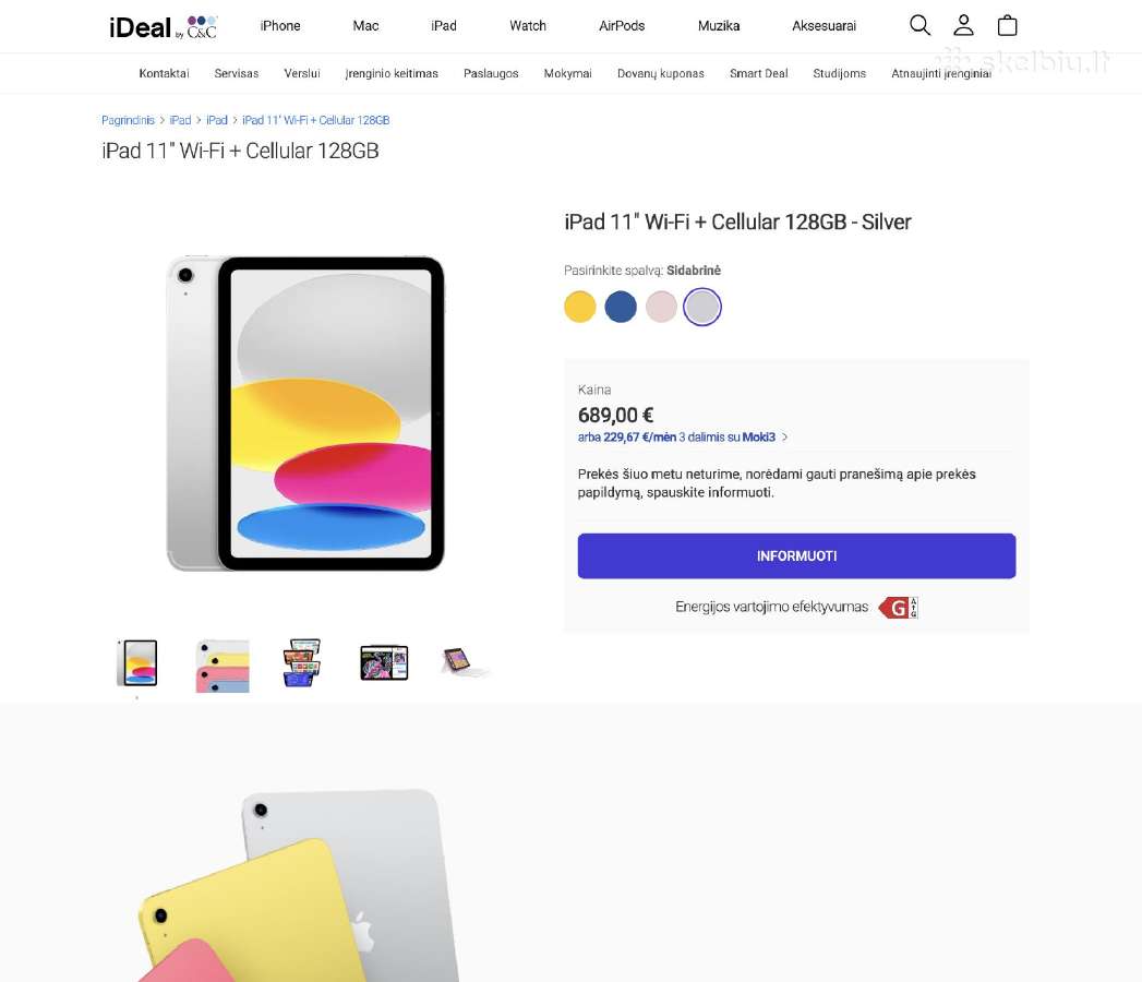 Naujas iPad A16 128 Silver Cellular Garantija - nuotraukos Nr. 6