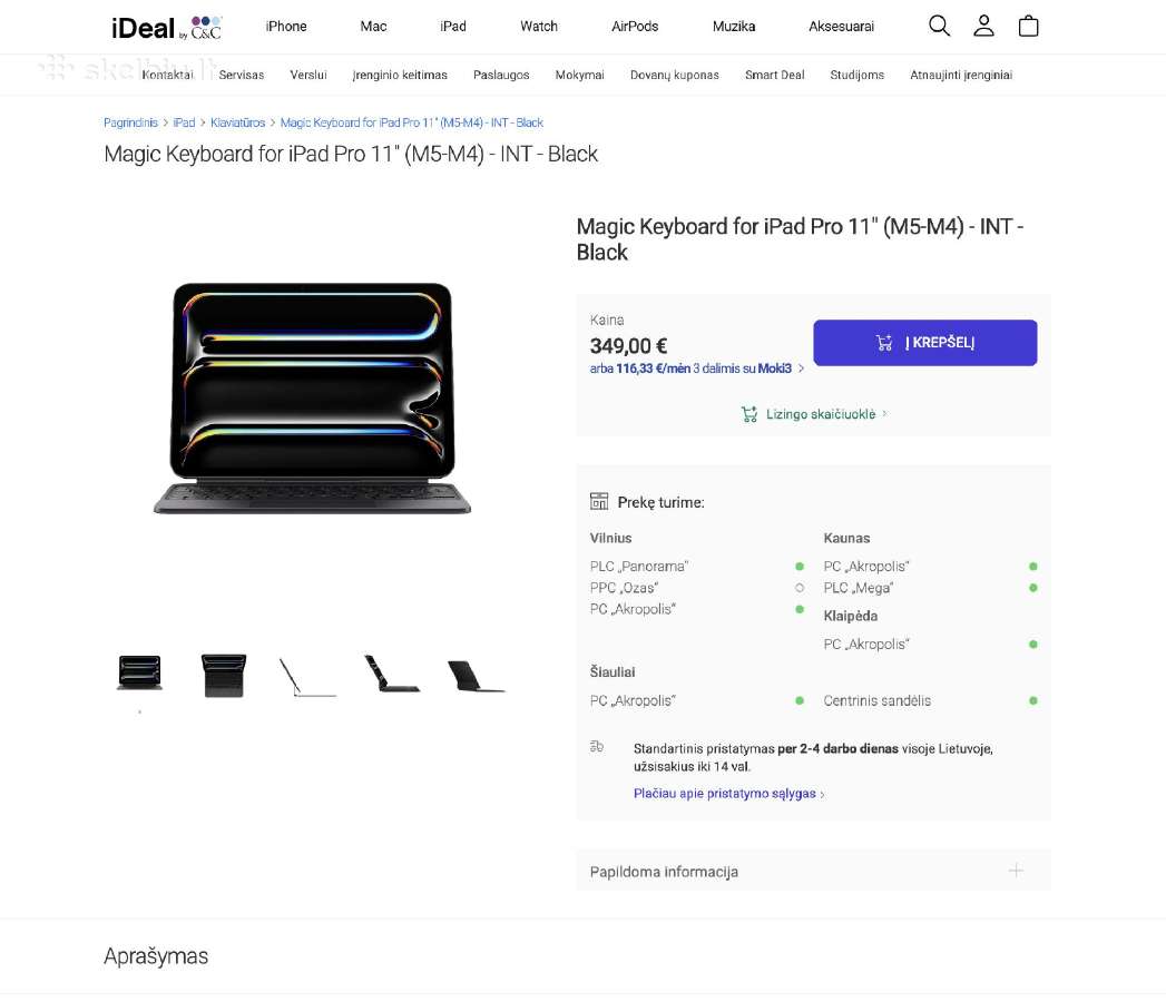 Naujas iPad Pro 11 M4 M5 Magic Keyboard Black - nuotraukos Nr. 8