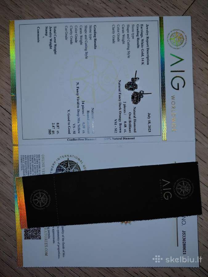 Auksiniai auskarai su briliantais (0,87ct) - nuotraukos Nr. 3