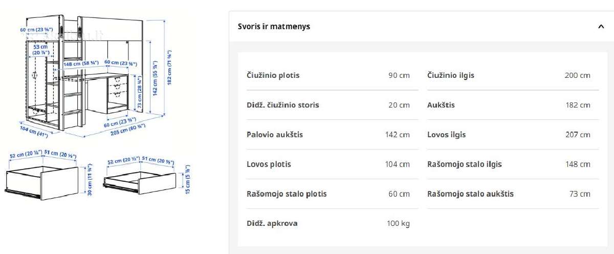 Vaikiška Lova Su Stalu Ikea - Smastad - nuotraukos Nr. 4