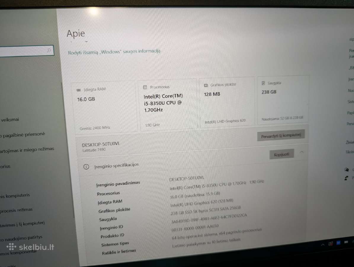 Idealus Dell 7490 - i5 8350 16/256gb Touchscreen - nuotraukos Nr. 3
