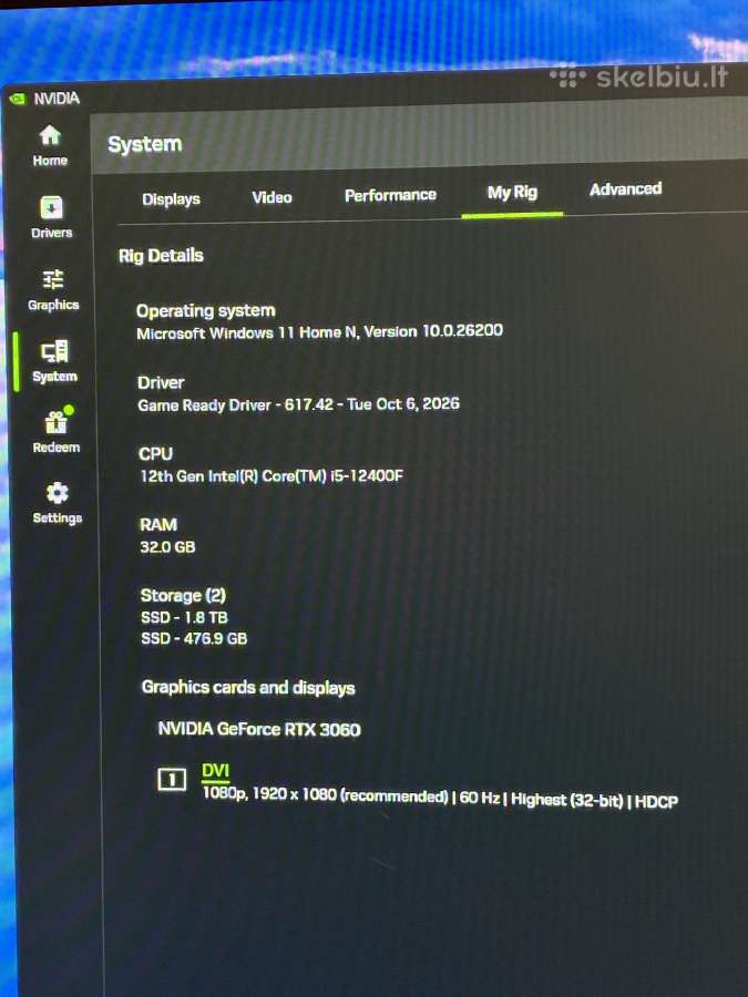 Rtx 3060 12gb / I5 12400f / 32gb RAM +Monitorius - nuotraukos Nr. 4
