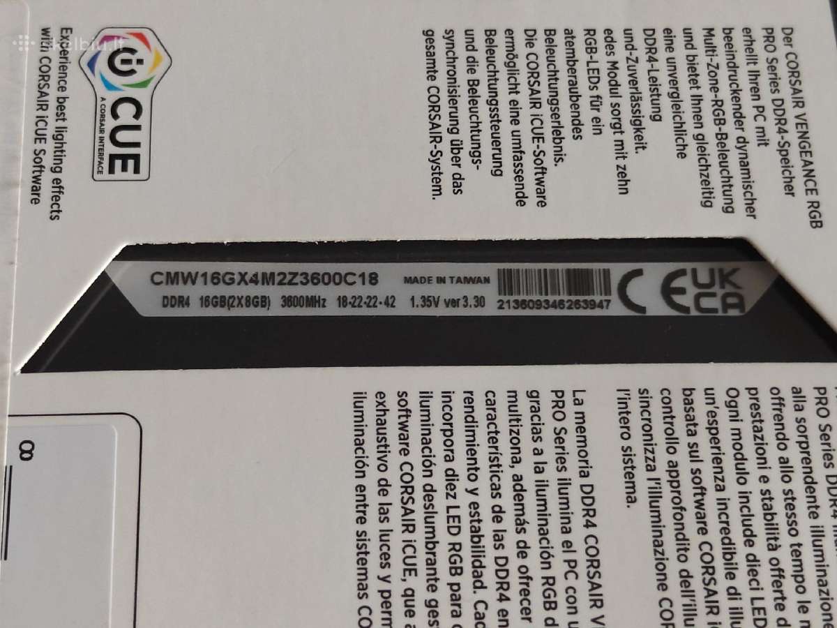 Corsair Vengeance Rgb Pro Ddr4 16gb(2x8gb) 3600mhz - nuotraukos Nr. 3