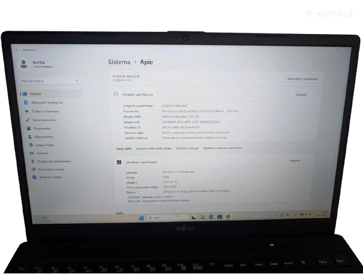 Fujitsu A3511 / i3-1115g4 / 8gb / 256gb SSD / 15.6 - nuotraukos Nr. 3