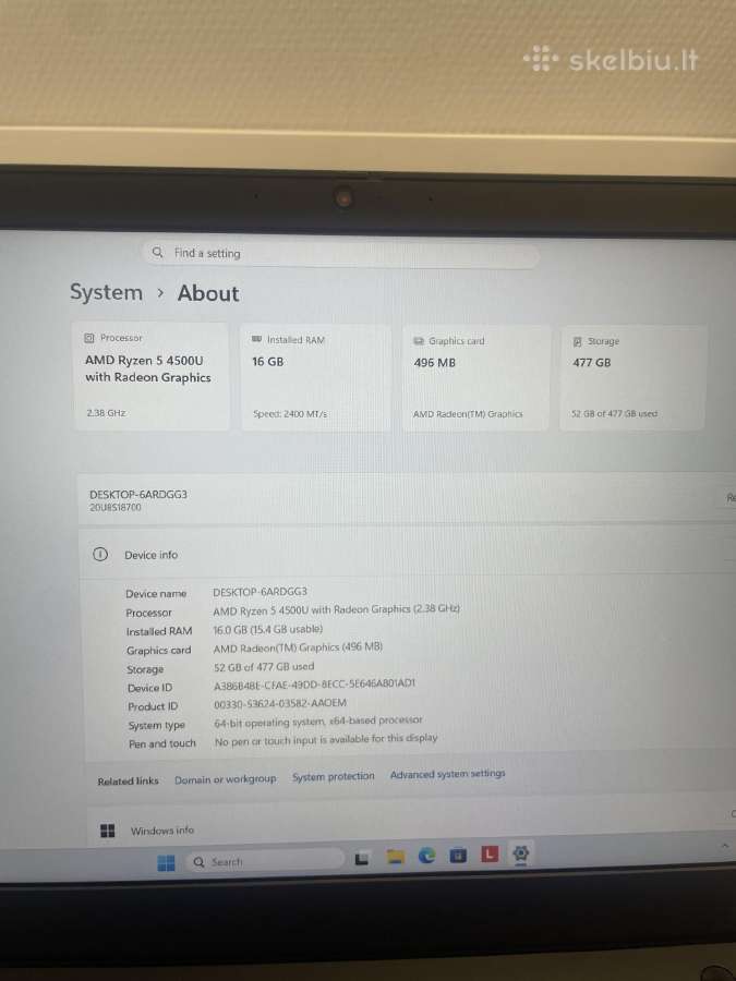 Lenovo Thinkpad L15 Gen1 Ryzen5 Pro4500u 16ram 512 - nuotraukos Nr. 6