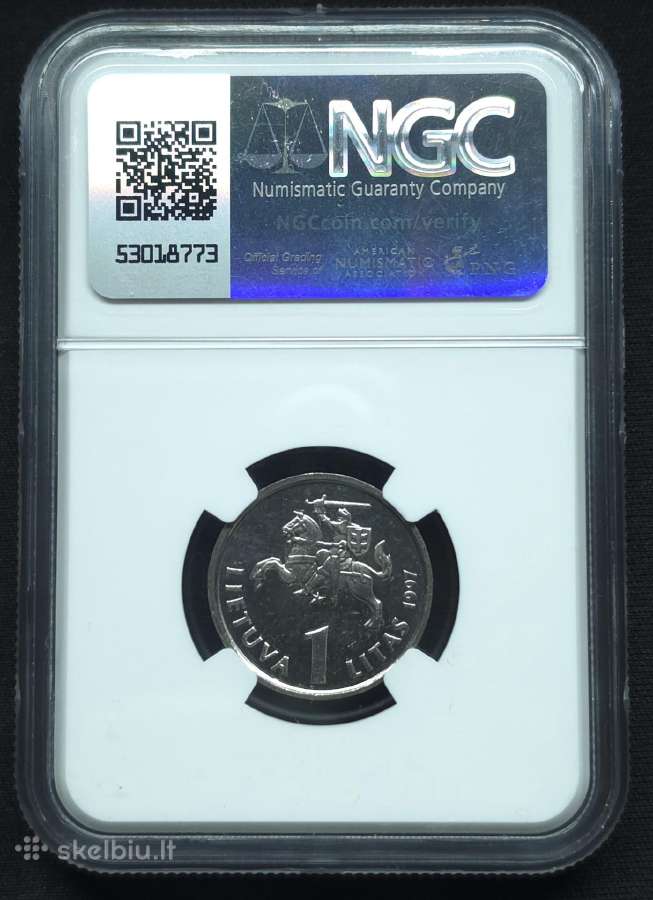 1 litas 1997 m. Ngc Ms 63 Lietuvos bankui 75 - nuotraukos Nr. 5