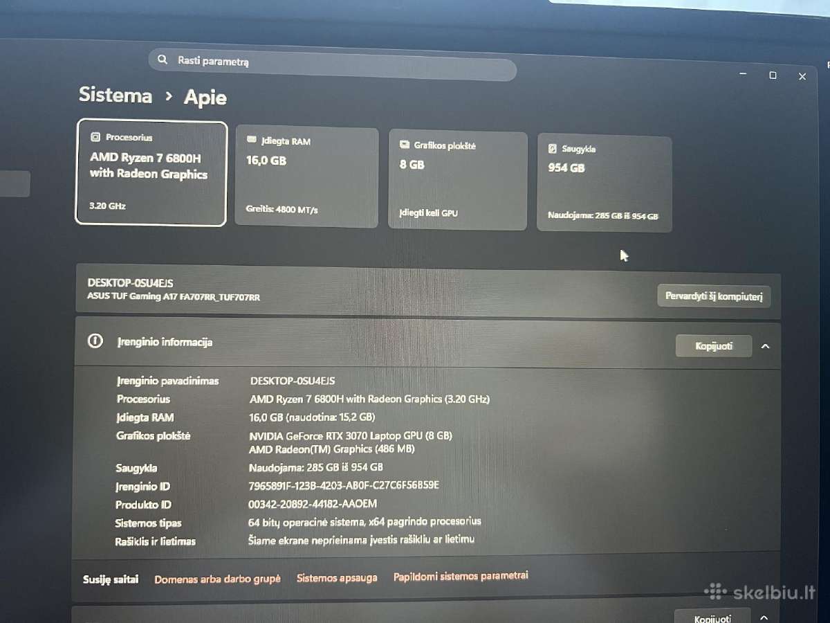 Asus Tuf Gaming A17 (3070) - nuotraukos Nr. 5