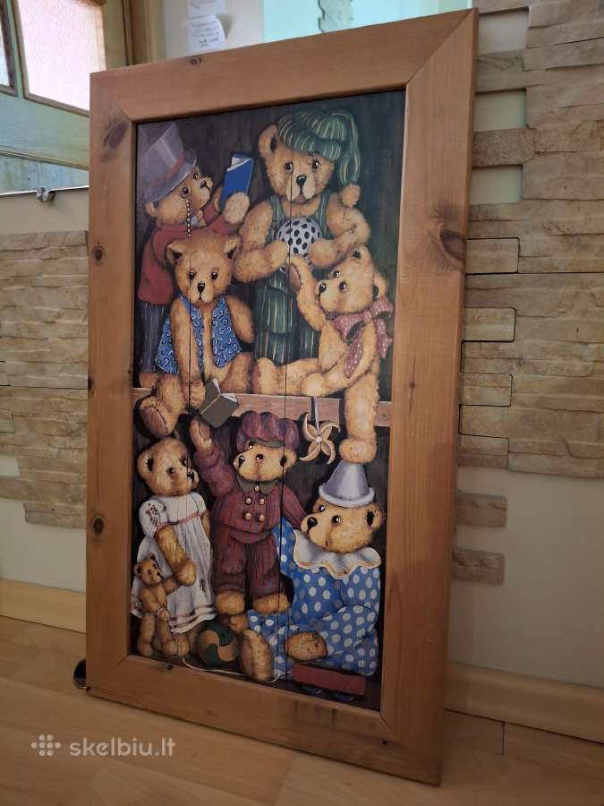 Senovinis vintažinis paveikslas su meškučiais - nuotraukos Nr. 2