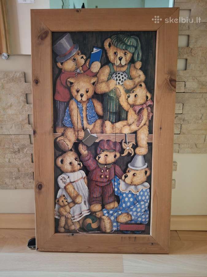 Senovinis vintažinis paveikslas su meškučiais - nuotraukos Nr. 3