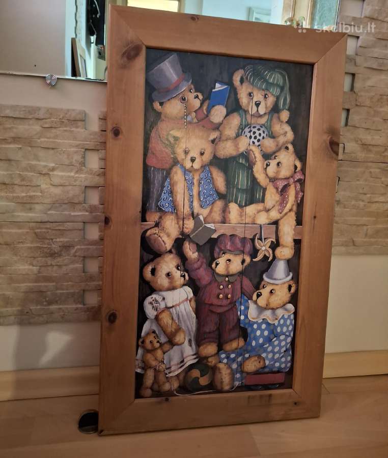 Senovinis vintažinis paveikslas su meškučiais - nuotraukos Nr. 4