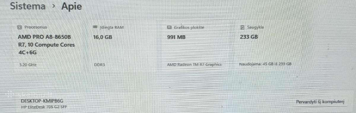 Verslo klasės Hp Elitedesk 705 G2 Sff 16gb RAM - nuotraukos Nr. 4