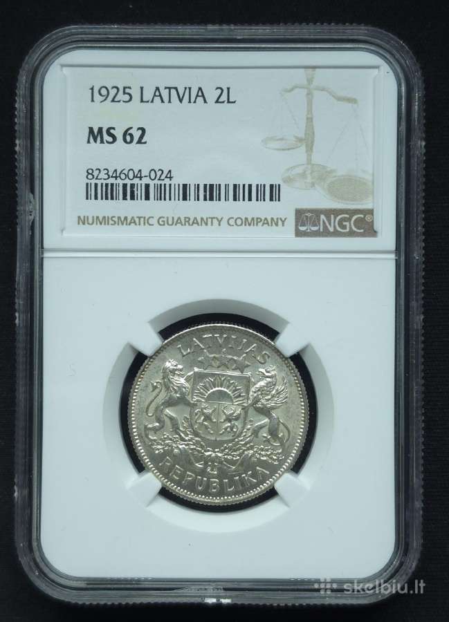 2 latai 1925 m. Ngc Ms 62 Latvija sidabras - nuotraukos Nr. 2