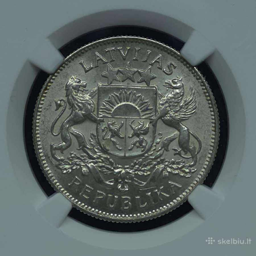2 latai 1925 m. Ngc Ms 62 Latvija sidabras - nuotraukos Nr. 3