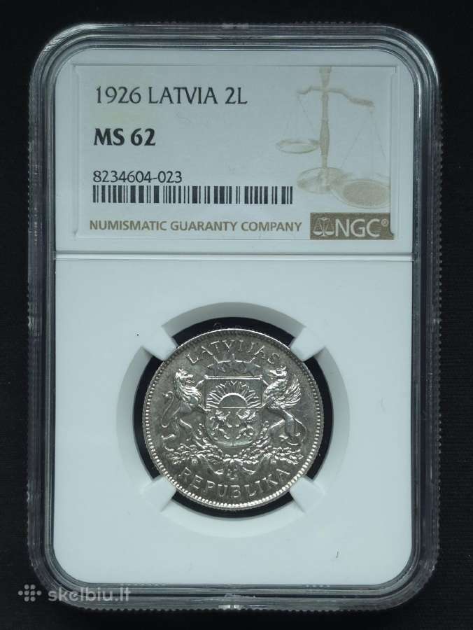 2 latai 1926 m. Ngc Ms 62 Latvija sidabras - nuotraukos Nr. 2