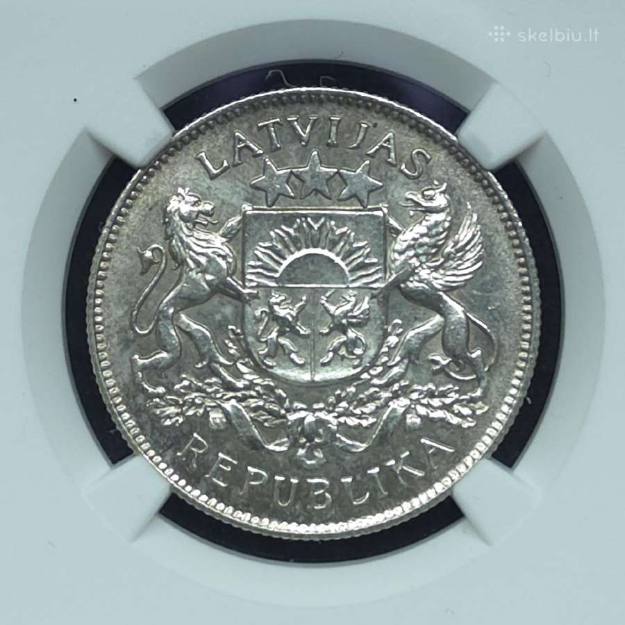2 latai 1926 m. Ngc Ms 62 Latvija sidabras - nuotraukos Nr. 3