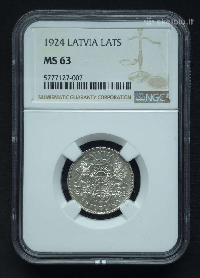 1 latas 1924 m. Ngc Ms 63 Latvija sidabras - nuotraukos Nr. 2
