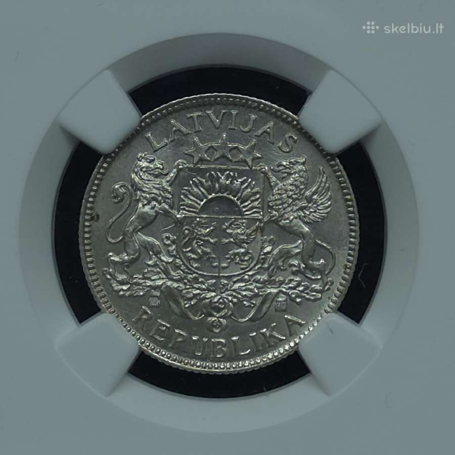 1 latas 1924 m. Ngc Ms 63 Latvija sidabras - nuotraukos Nr. 3