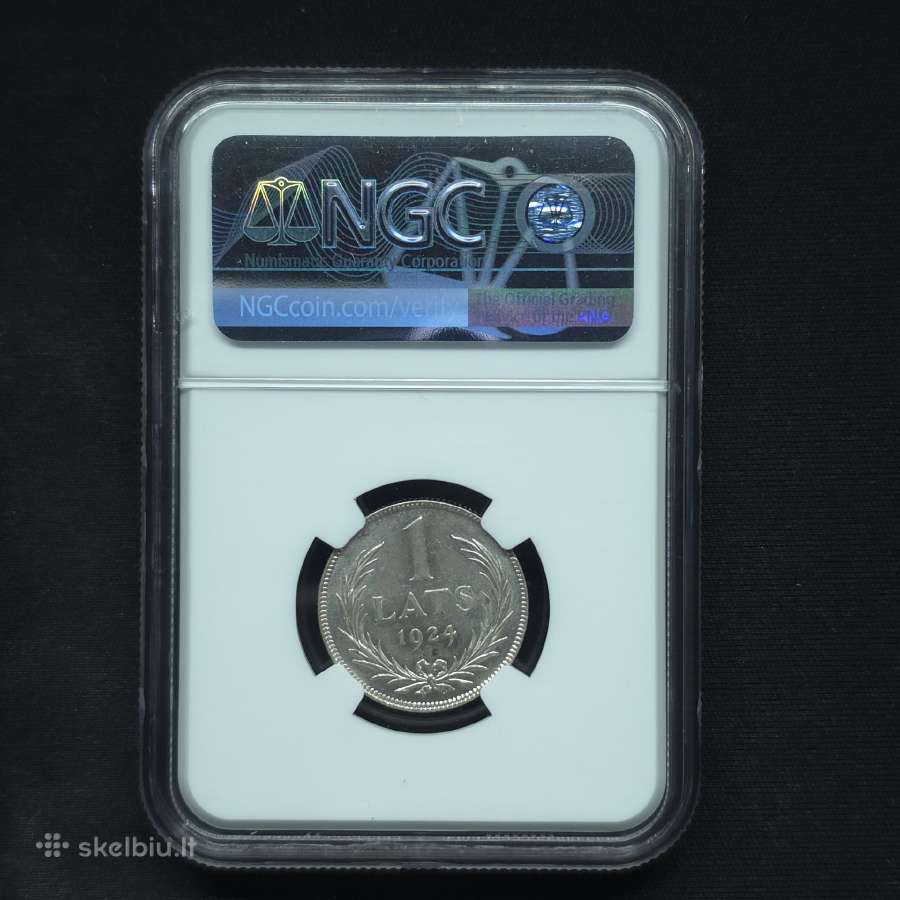 1 latas 1924 m. Ngc Ms 63 Latvija sidabras - nuotraukos Nr. 4