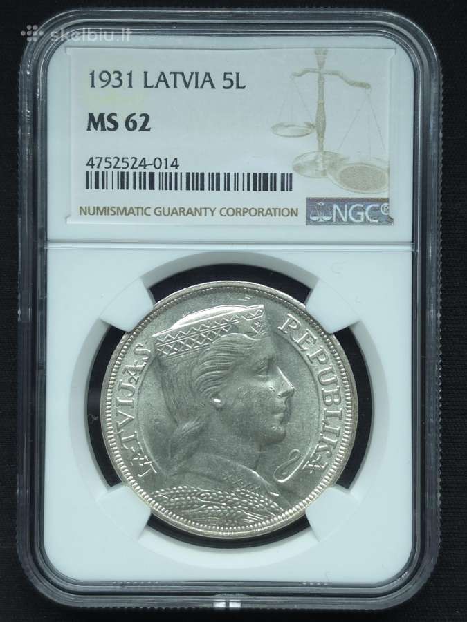 5 latai 1931 m. Ngc Ms 62 Latvija sidabras - nuotraukos Nr. 2