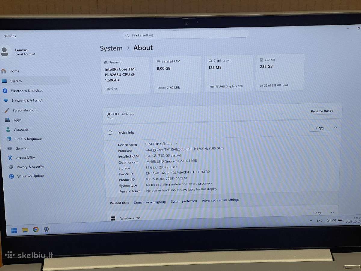 Lenovo Ideapad i5 8gb 256ssd 15.6 Fhd su garantija - nuotraukos Nr. 8