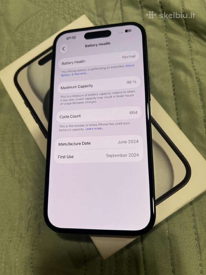 iPhone 15 256gb baterija 86 - nuotraukos Nr. 4