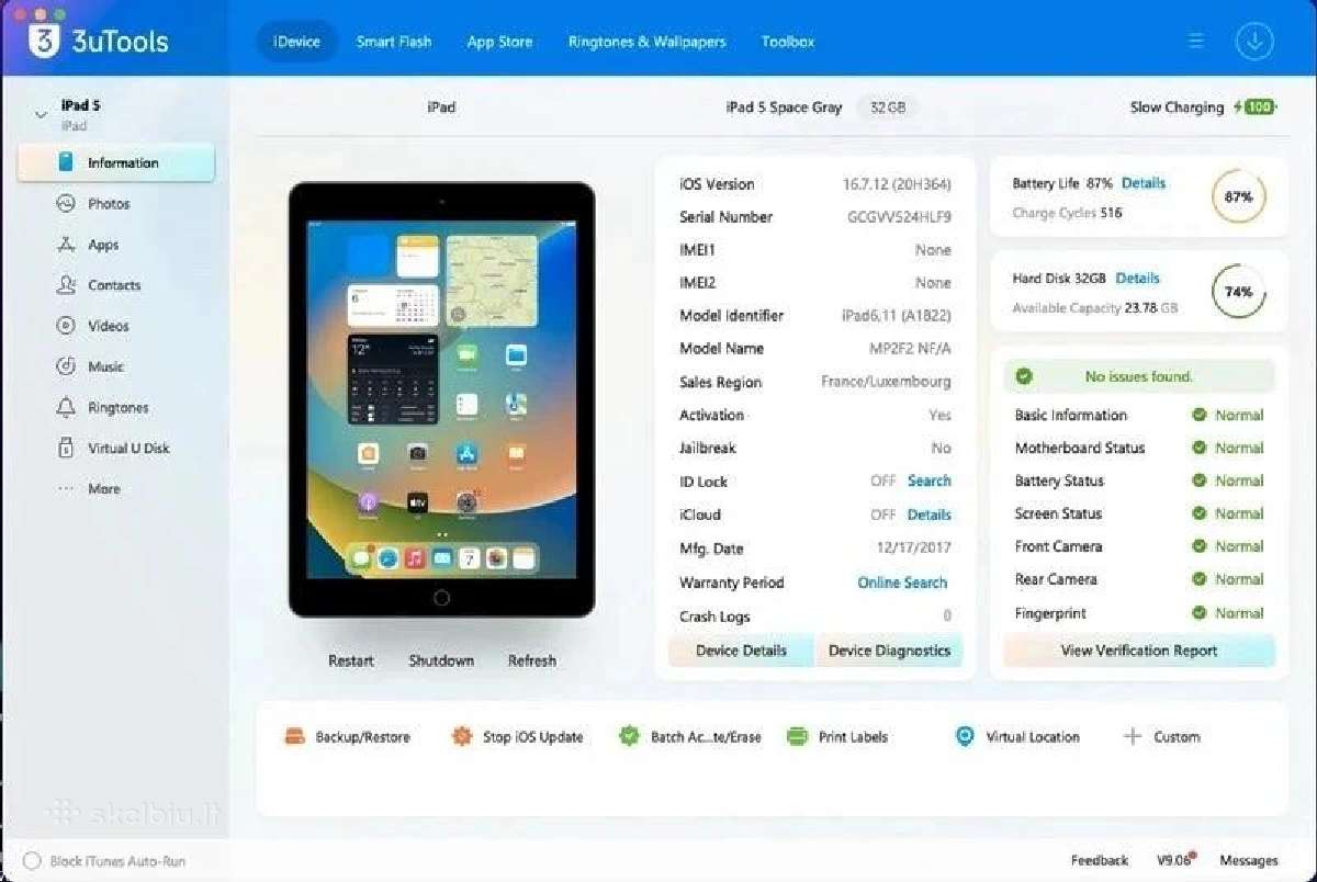 Apple iPad 5th Gen 32gb Wi-fi (87% Battery) - nuotraukos Nr. 8