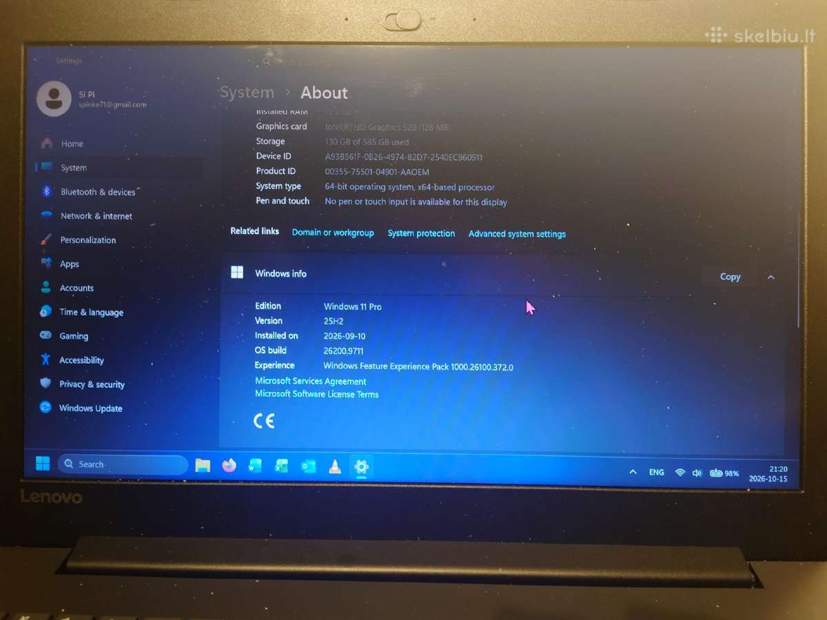 Lenovo Ideapad 32015isk 12gb RAM 120gb SSD 500hdd - nuotraukos Nr. 3