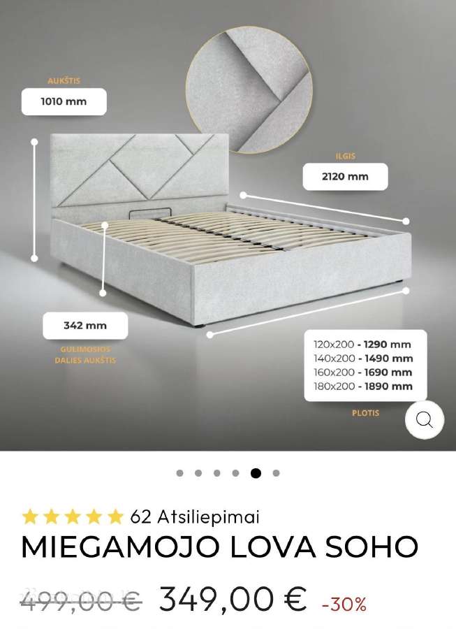Parduodama nauja lova 140x200 su Dormeo čiužiniu - nuotraukos Nr. 4