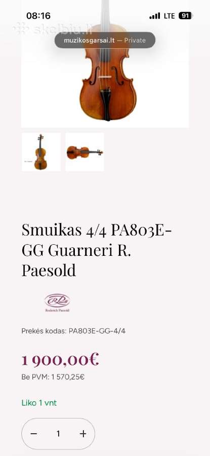 Smuikas 4/4 Pa803e-as Stradivari R. Paesold - nuotraukos Nr. 10