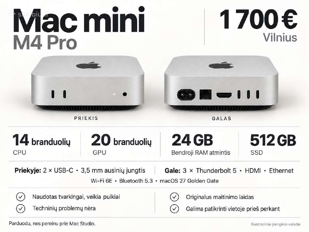 Apple Mac mini M4 Pro 14 Cpu/20 Gpu 24 GB RAM - nuotraukos Nr. 2