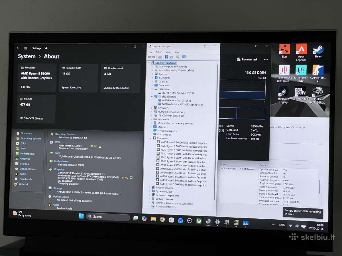Parduodamas Dell G15 su Rtx 3050, Ryzen 5, 120hz. - nuotraukos Nr. 8