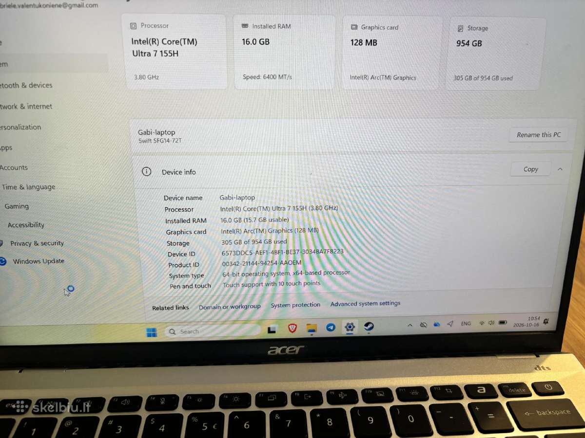 Acer Swift Go 14 Ultra 7, 16 GB, 1 TB, liečiamas - nuotraukos Nr. 9