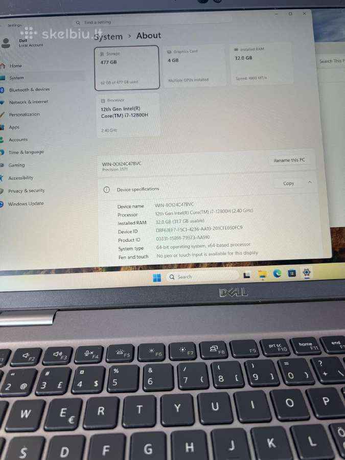 Dell Precision 3571 i7 Rtx Ada - nuotraukos Nr. 7