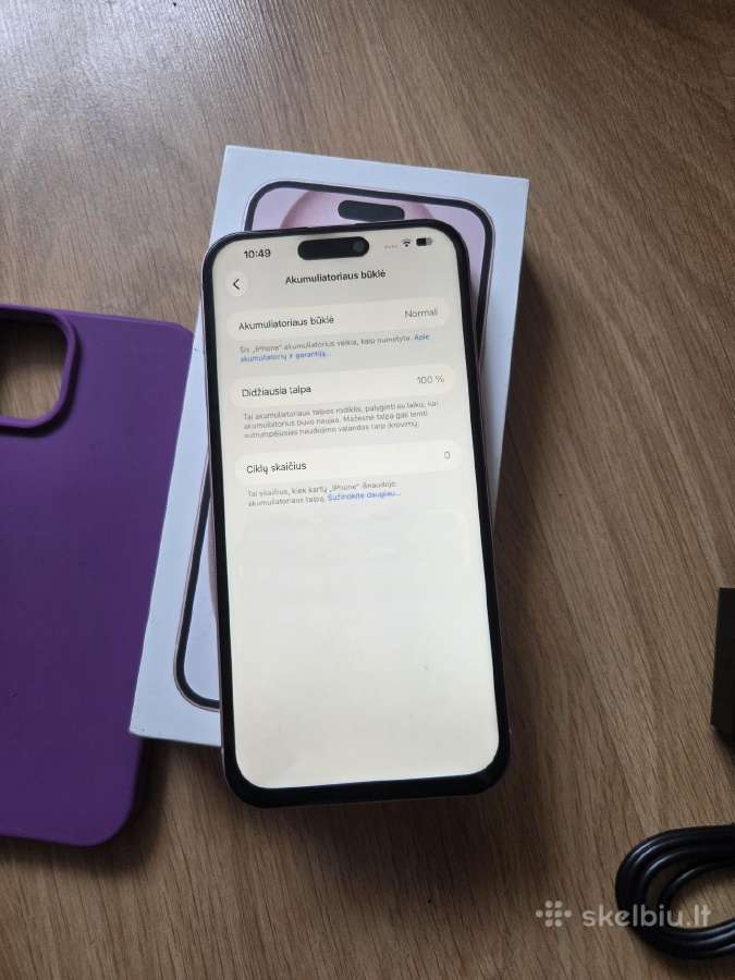 iPhone 15 Plus 128gb, Battery Health 100%, komplek - nuotraukos Nr. 3