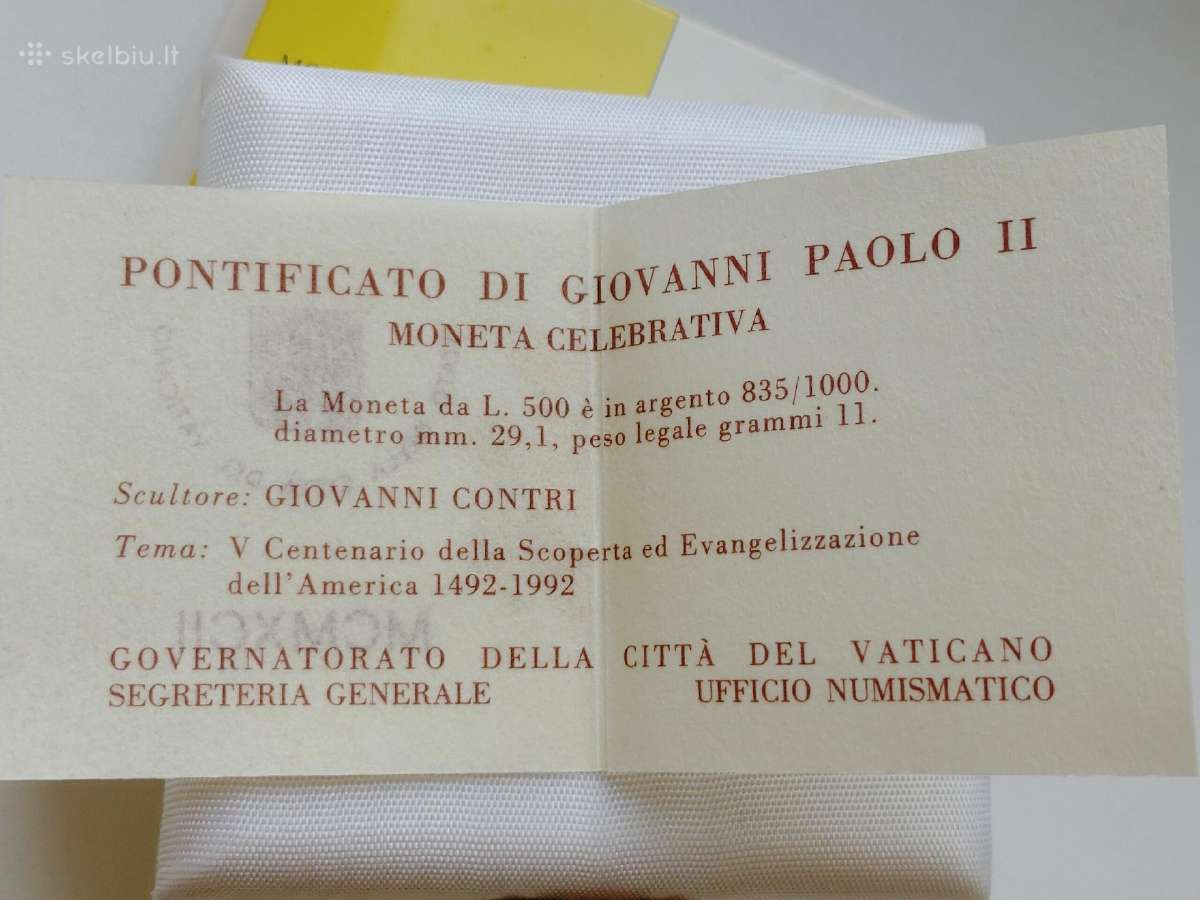 Vatikanas - Popiežius J. Paulius II - 1992 500liru - nuotraukos Nr. 5