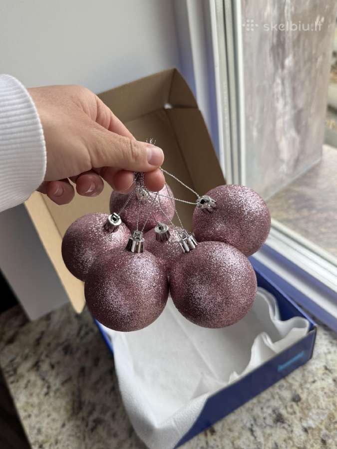 Rausvi blizgantys kalėdiniai žaisliukai 6 vnt. - nuotraukos Nr. 2