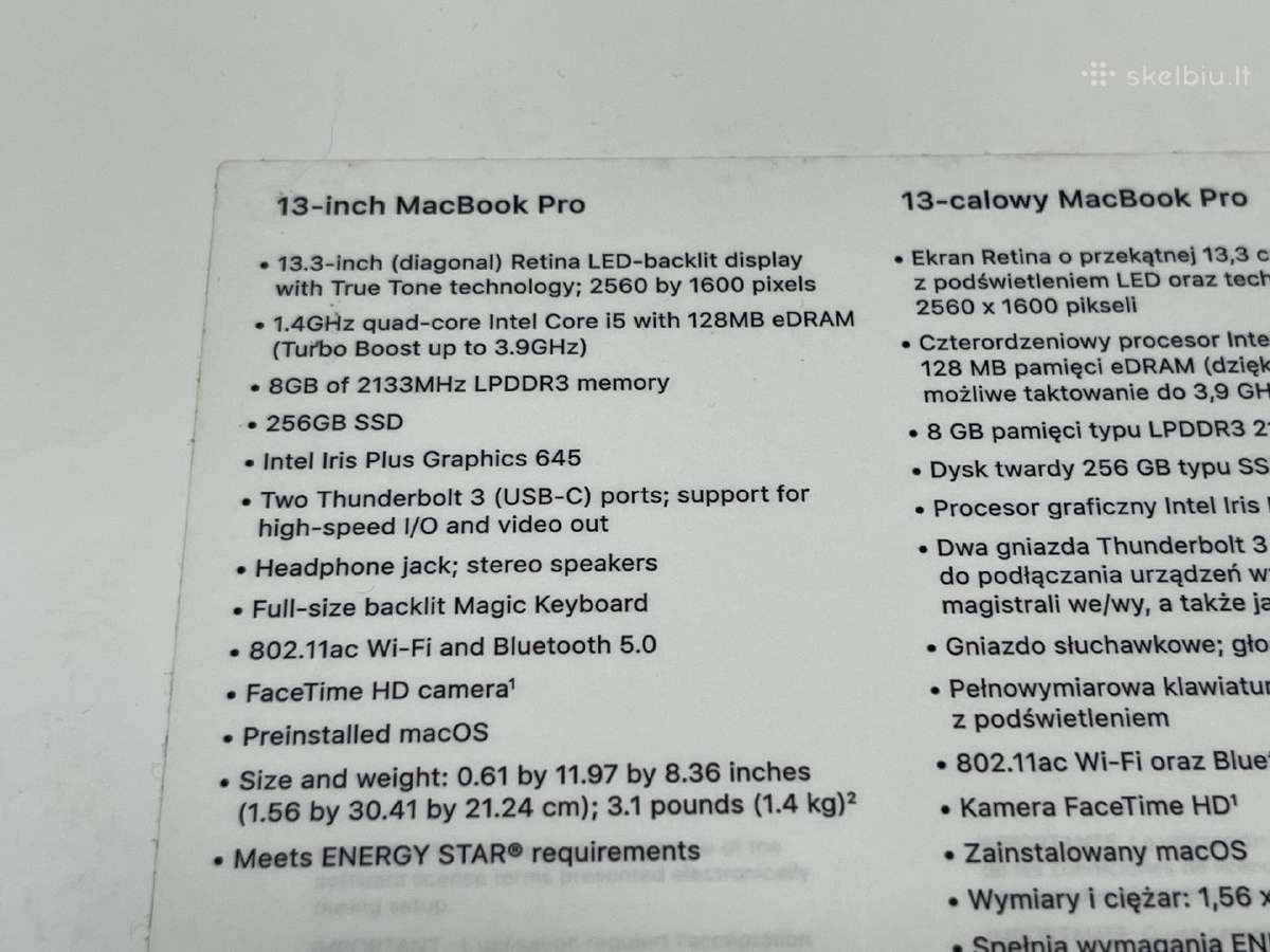 MacBook Pro 13 2020 i5 8gb 256 SSD su garantija - nuotraukos Nr. 13