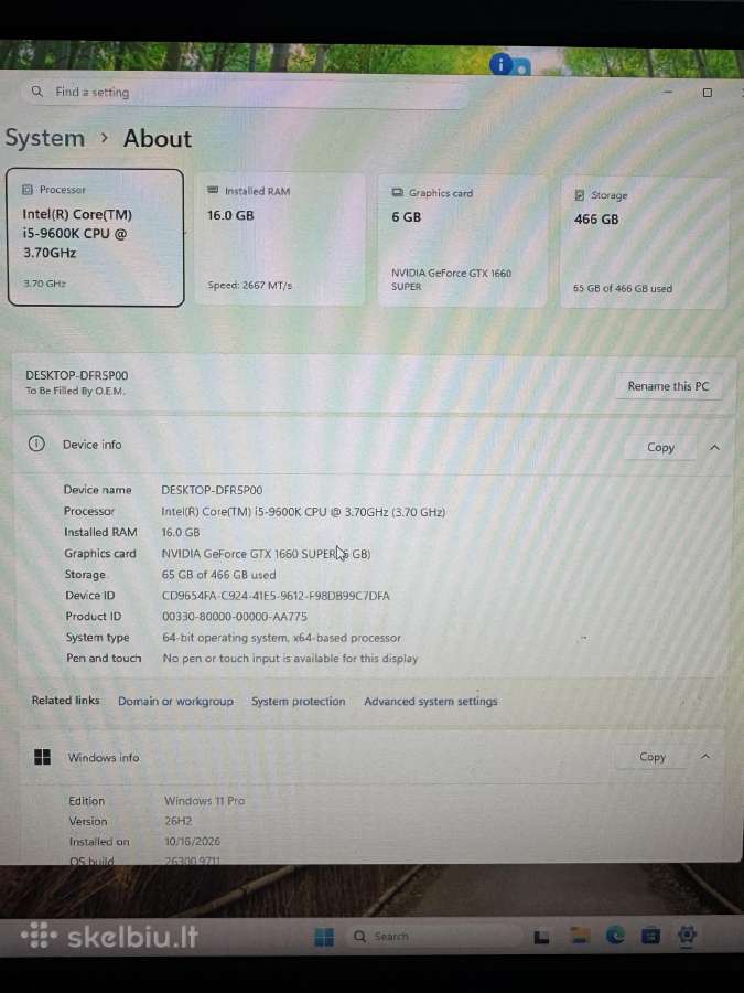 Žaidimų kompiuteris i5-9600k Gtx 1660 Super +WiFi - nuotraukos Nr. 3