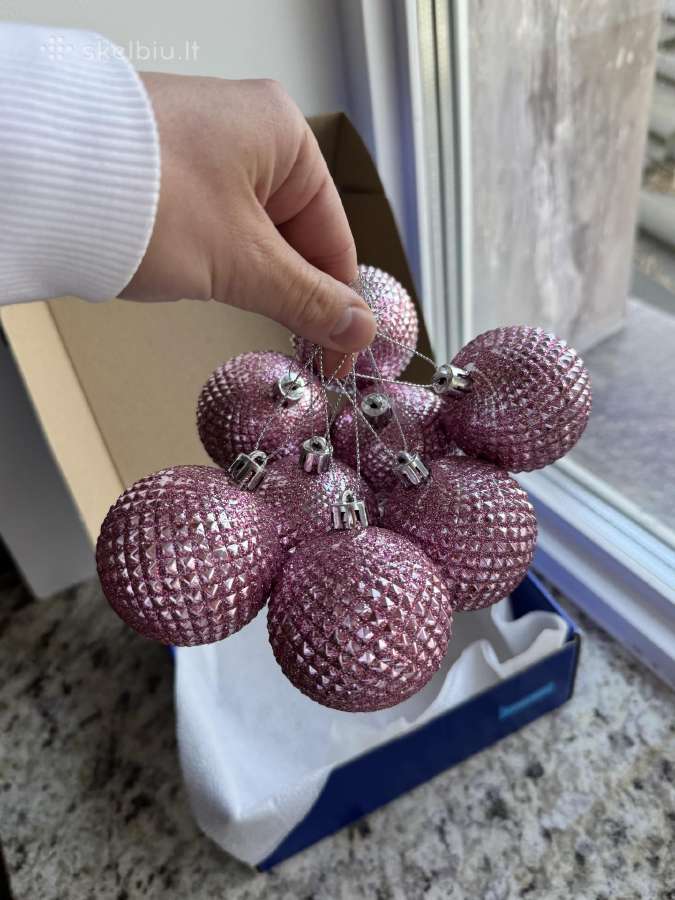 Blizgantys rožiniai kalėdiniai žaisliukai 8vnt. - nuotraukos Nr. 2