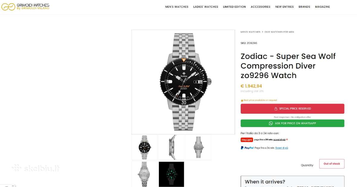 Zodiac Super Sea Wolf Automatic (Zo9296) laikrodis - nuotraukos Nr. 9