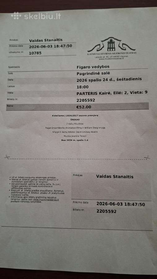 Du bilietai.figaro vedybos.Kauno muzikinis. - nuotraukos Nr. 2