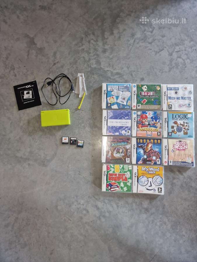 Nintendo DS Lite, ryškiai žalia, su 14 žaidimų - nuotraukos Nr. 2