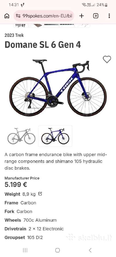 Trek Domane Sl6 carbon 2x12 di2 - nuotraukos Nr. 2