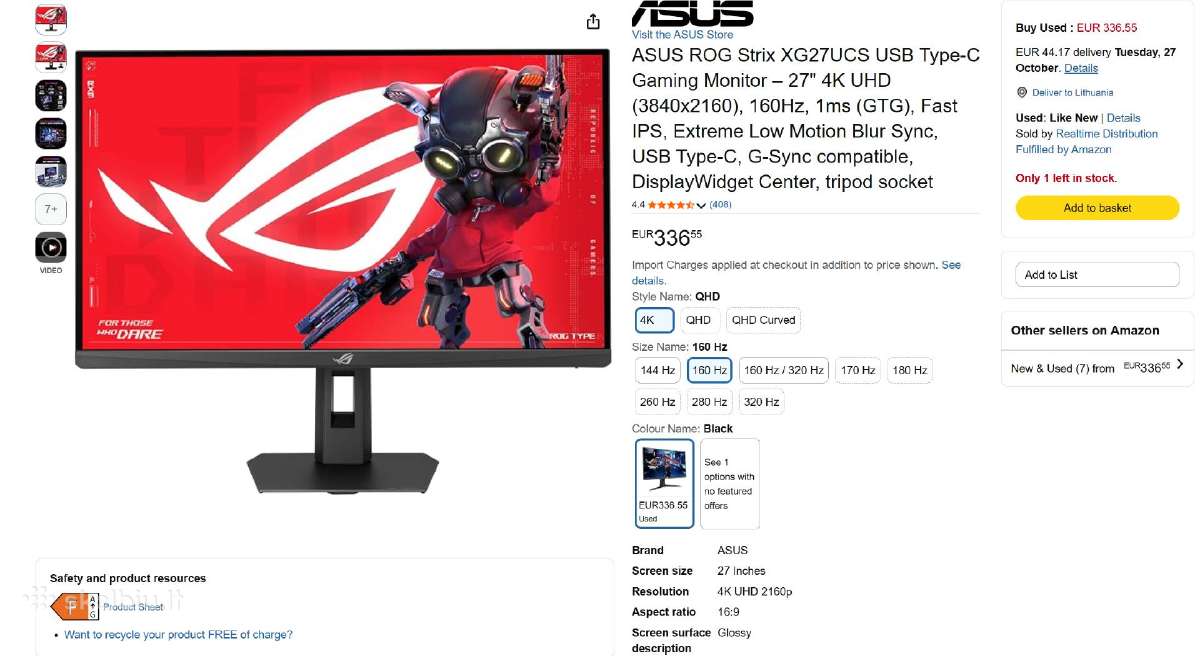 Asus Rog Strix Xg27ucs Usb-c - nuotraukos Nr. 8