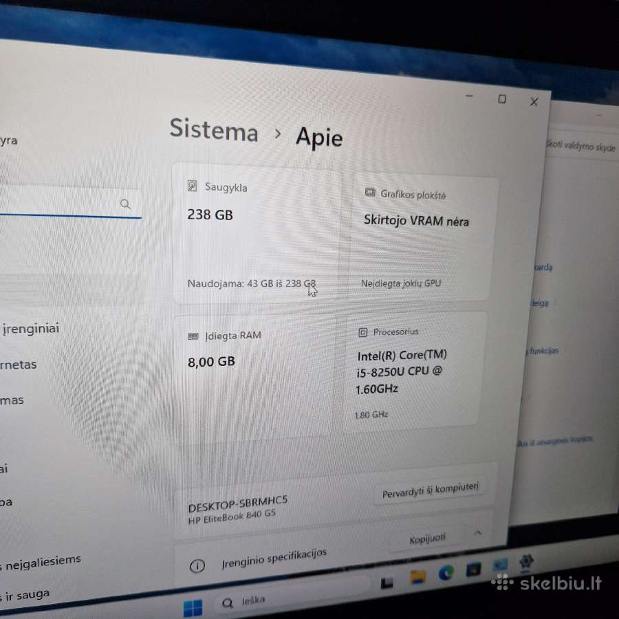 Hp elitebook 840 G5 8/256 - nuotraukos Nr. 3